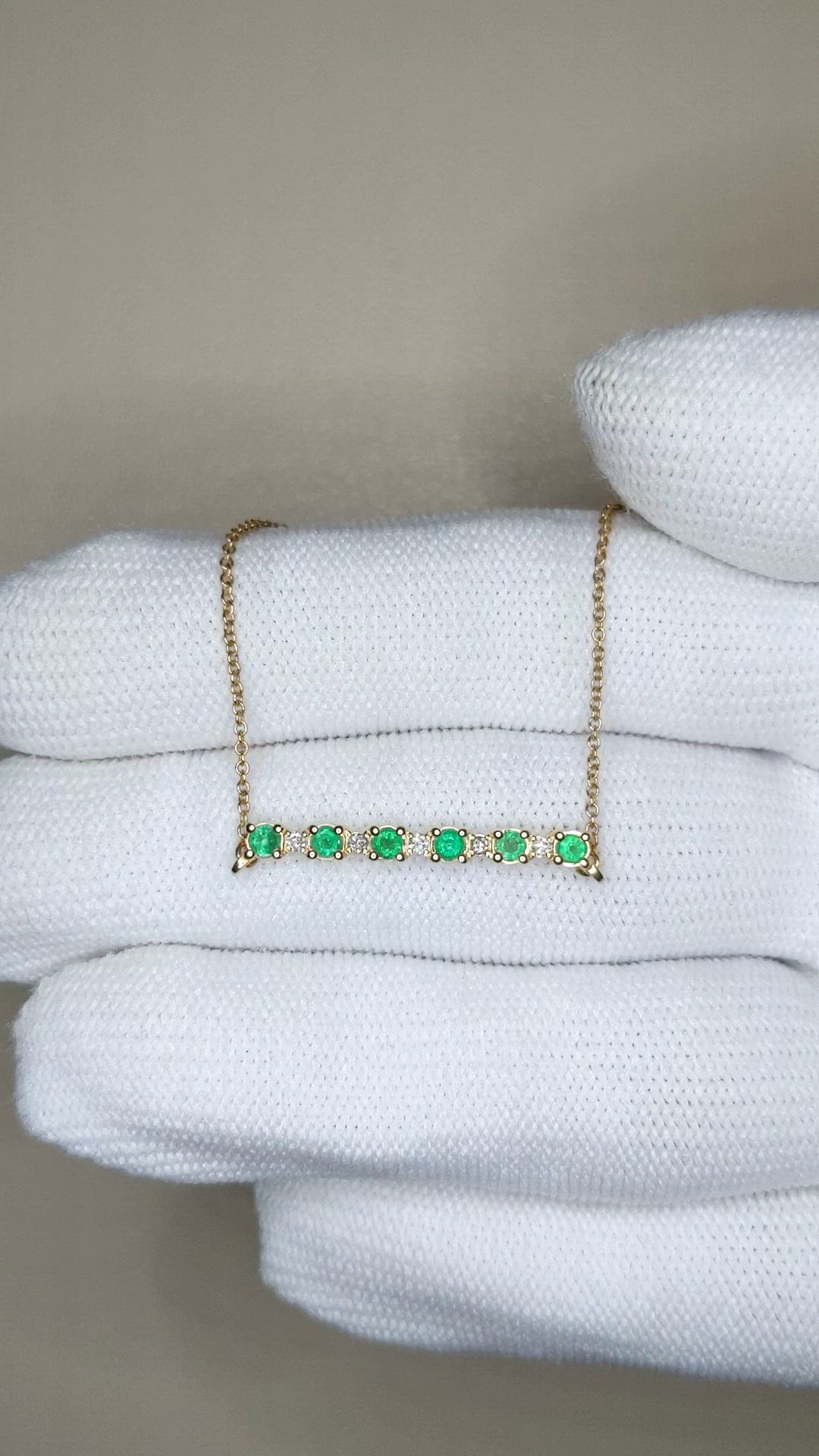 0.20 Ct. Emerald and Natural Diamond Accent Stones Necklace, 14K Yellow Gold Size Video