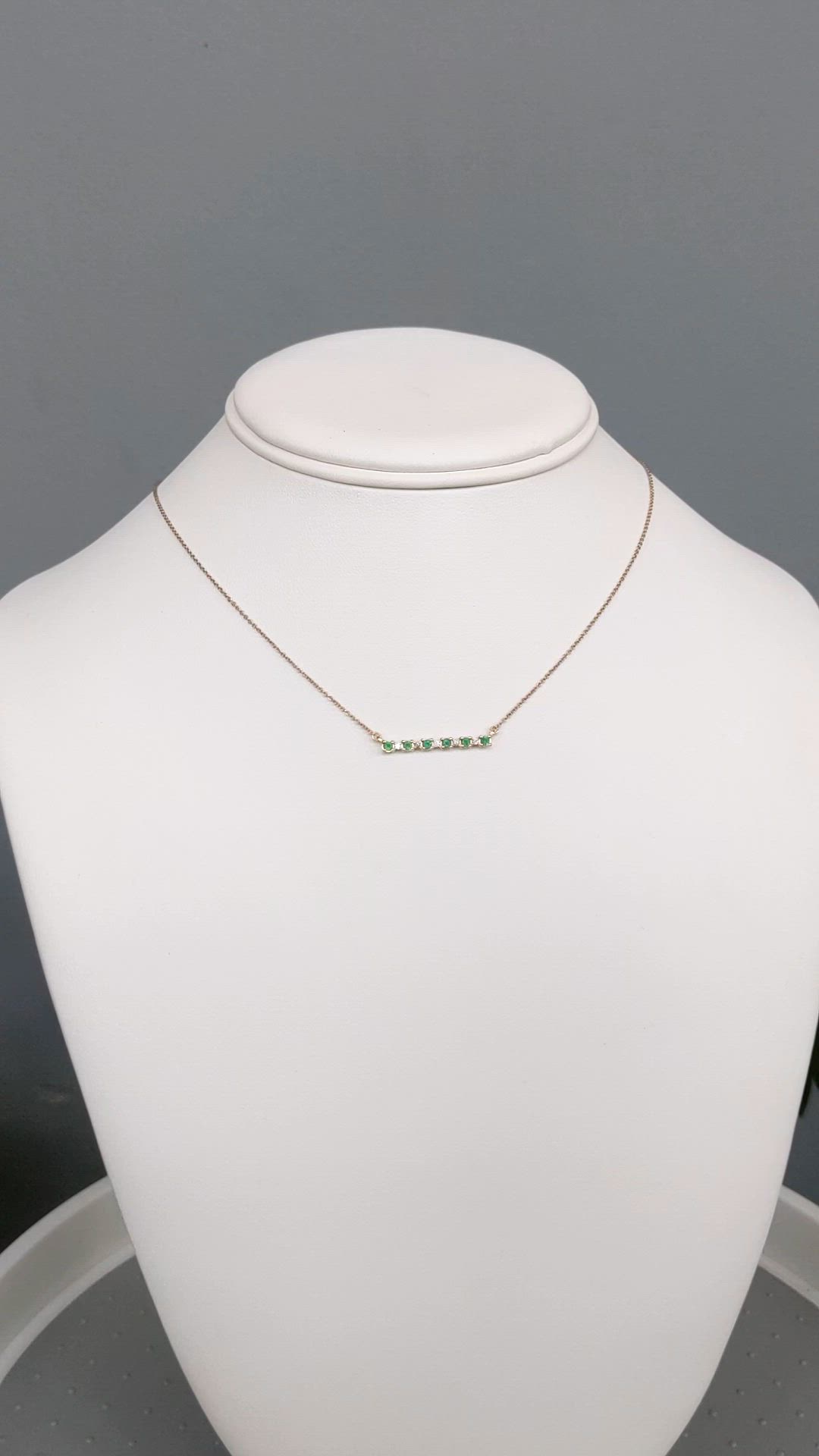 0.20 Ct. Emerald and Natural Diamond Accent Stones Necklace, 14K Yellow Gold Size Video