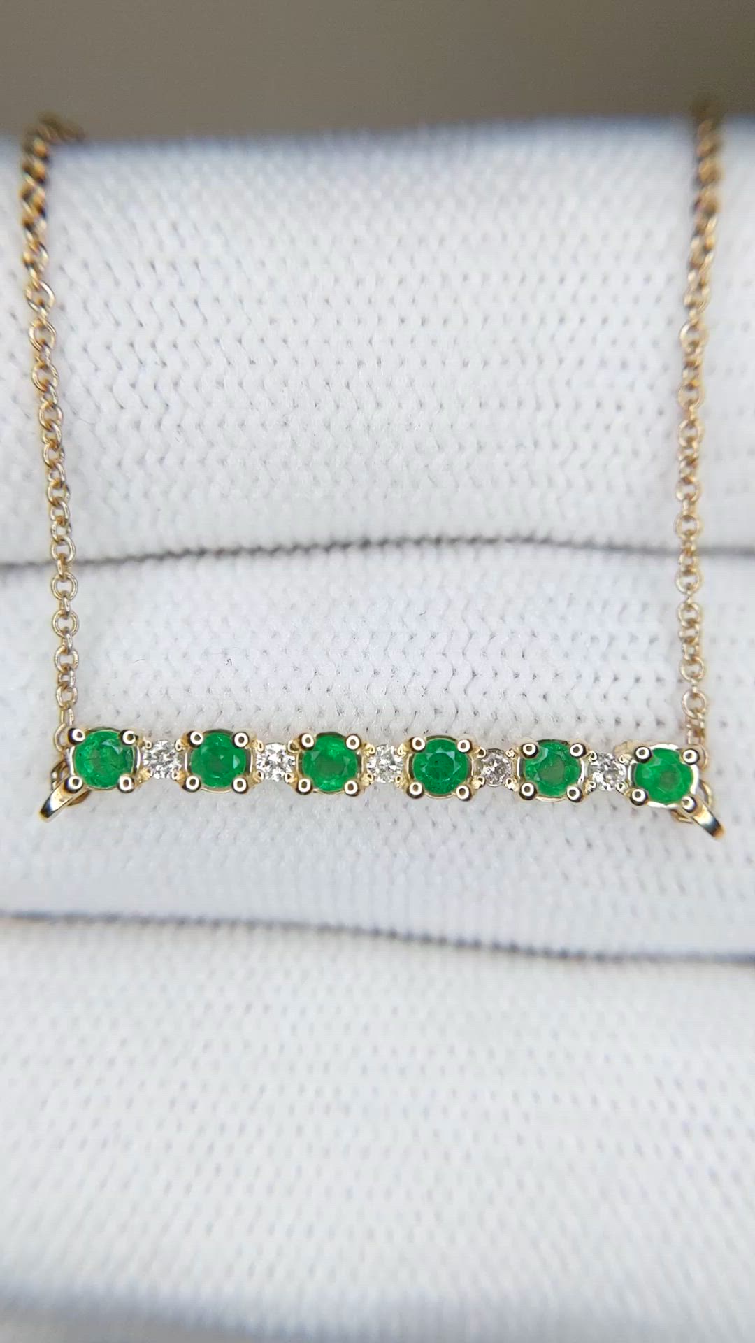 0.20 Ct. Emerald and Natural Diamond Accent Stones Necklace, 14K Yellow Gold Size Video