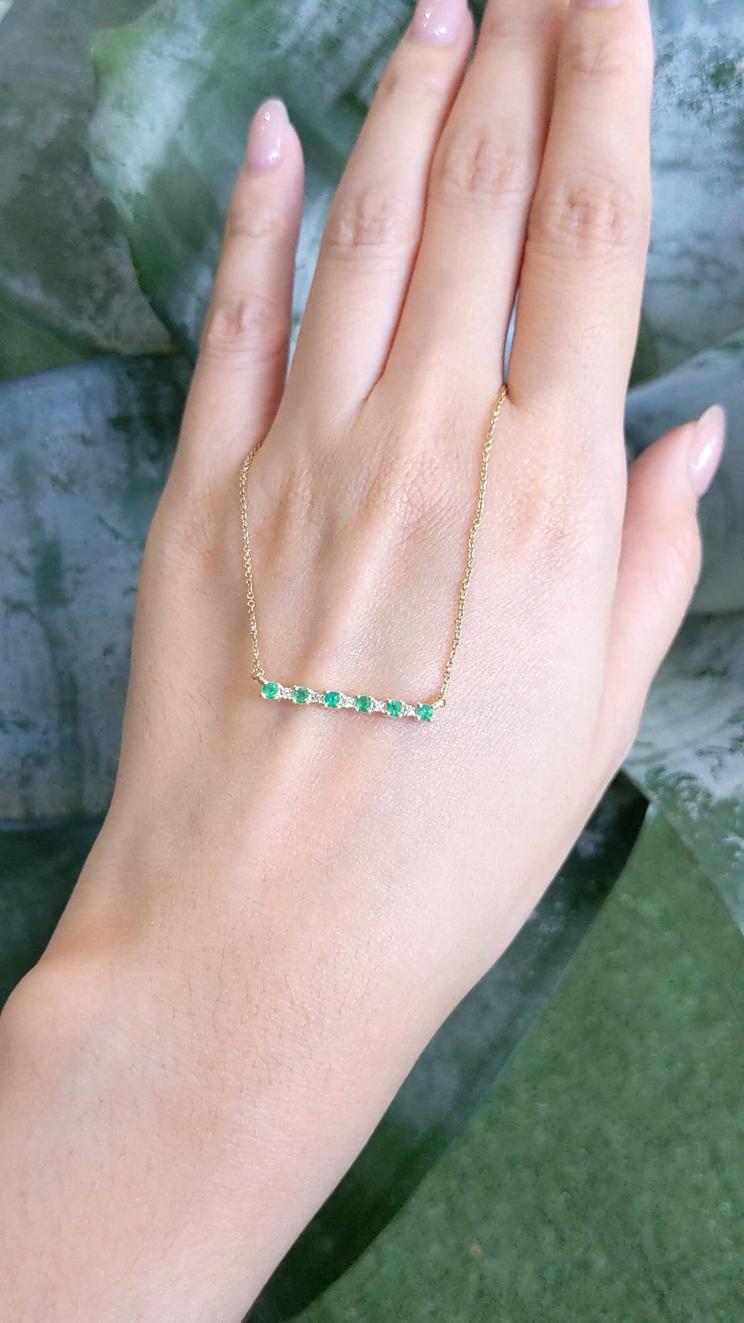 0.20 Ct. Emerald and Natural Diamond Accent Stones Necklace, 14K Yellow Gold Size Video