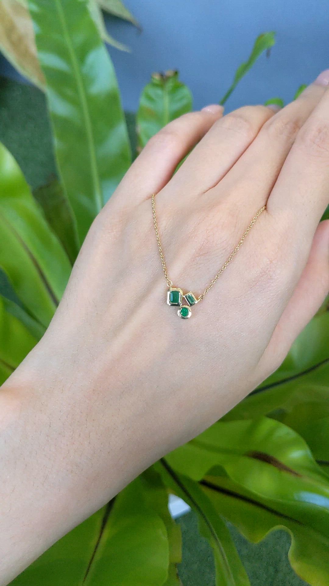 0.11 Ct. Emerald Bezel Necklace, 14K Yellow Gold Size Video