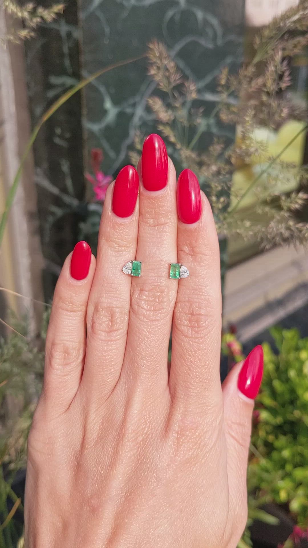 0.56&nbsp;Ct.Tw.Total Carat Weight Emerald and Natural Diamond Studs Earrings, 14K White Gold Size Video