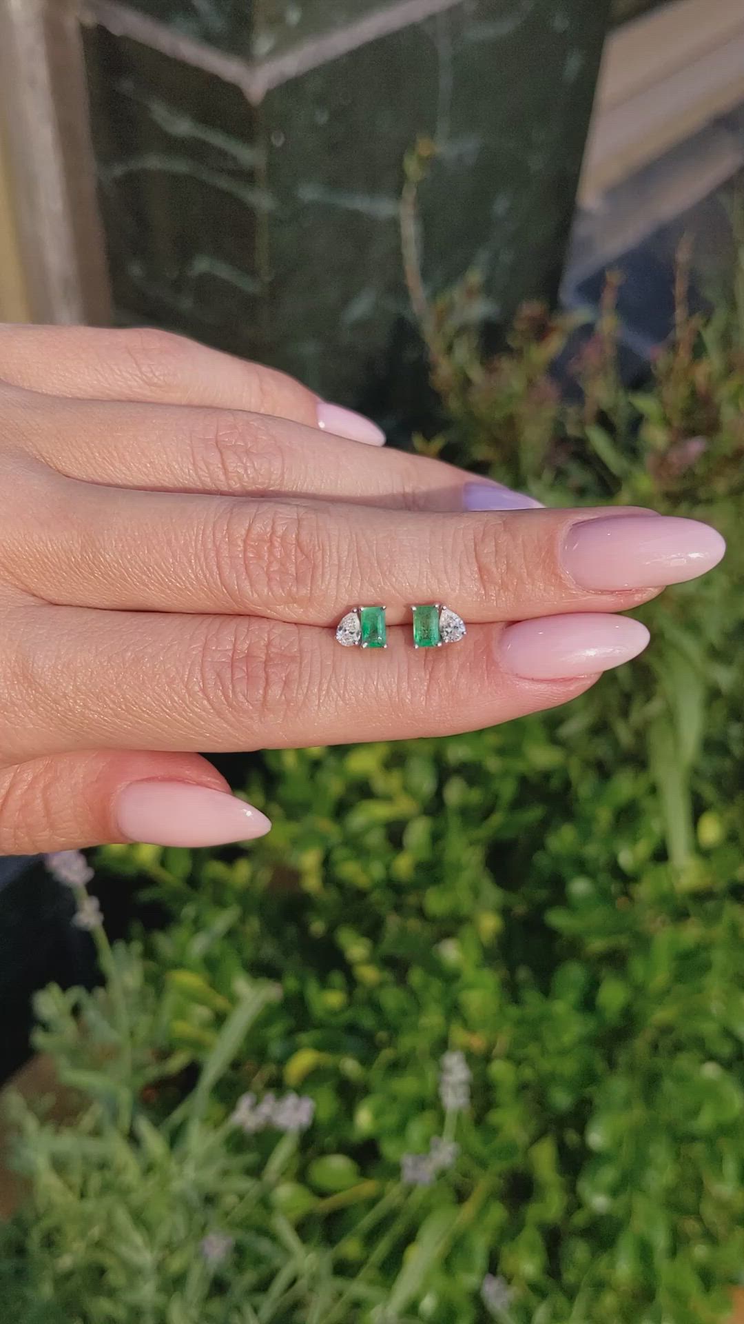 0.56&nbsp;Ct.Tw.Total Carat Weight Emerald and Natural Diamond Studs Earrings, 14K White Gold Size Video