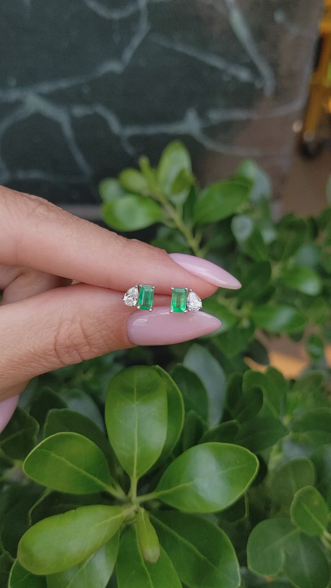 0.56&nbsp;Ct.Tw.Total Carat Weight Emerald and Natural Diamond Studs Earrings, 14K White Gold Size Video