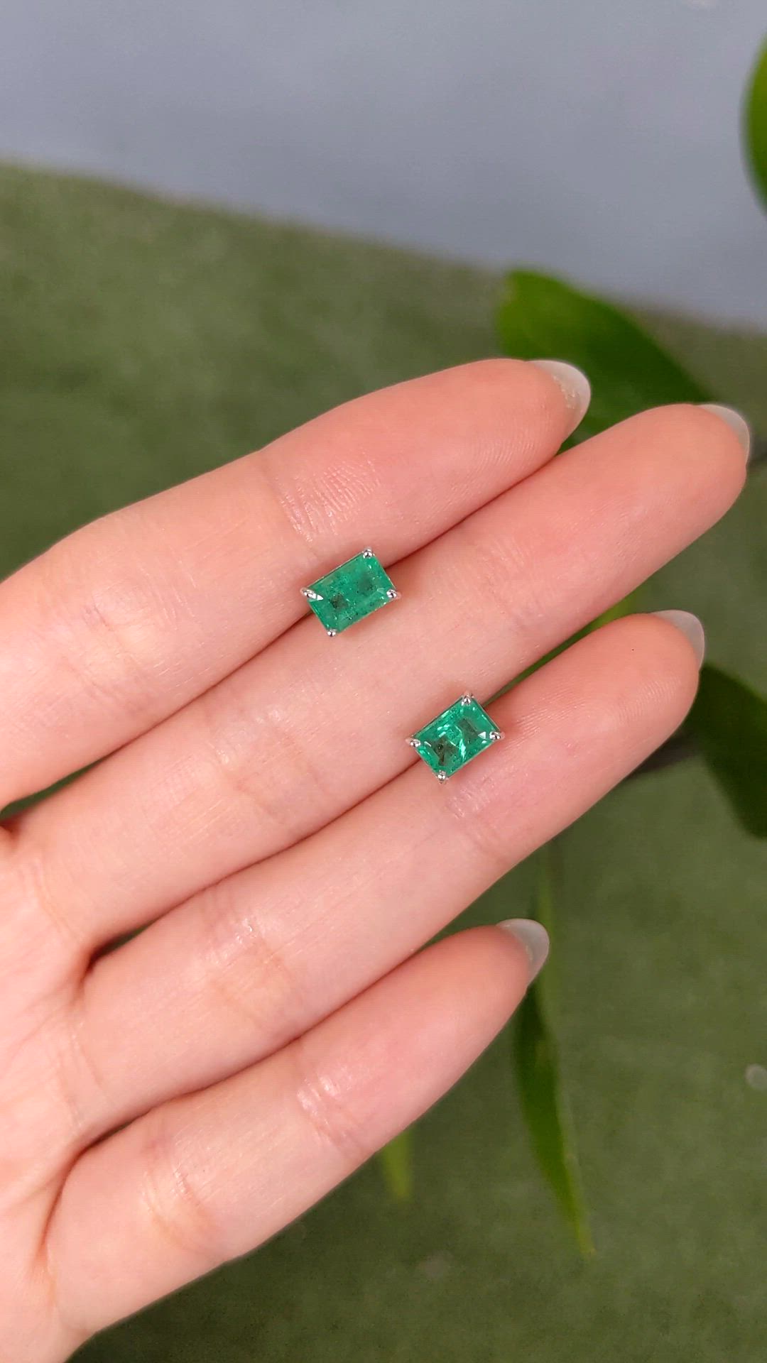 1.71&nbsp;Ct.Tw.Total Carat Weight Emerald Studs Earrings, 14K White Gold Size Video