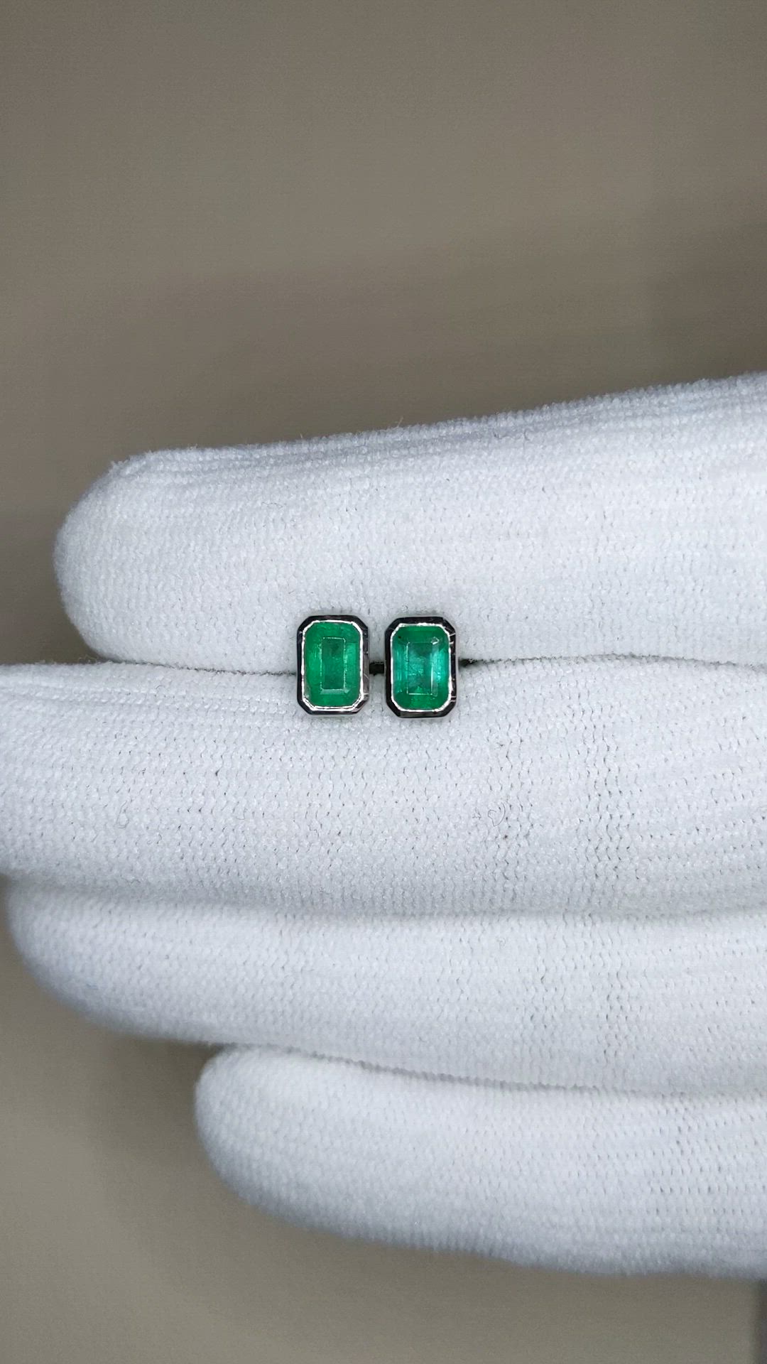 1.10 Ct.Tw.Total Carat Weight Emerald Studs Earrings, 14K White Gold Size Video