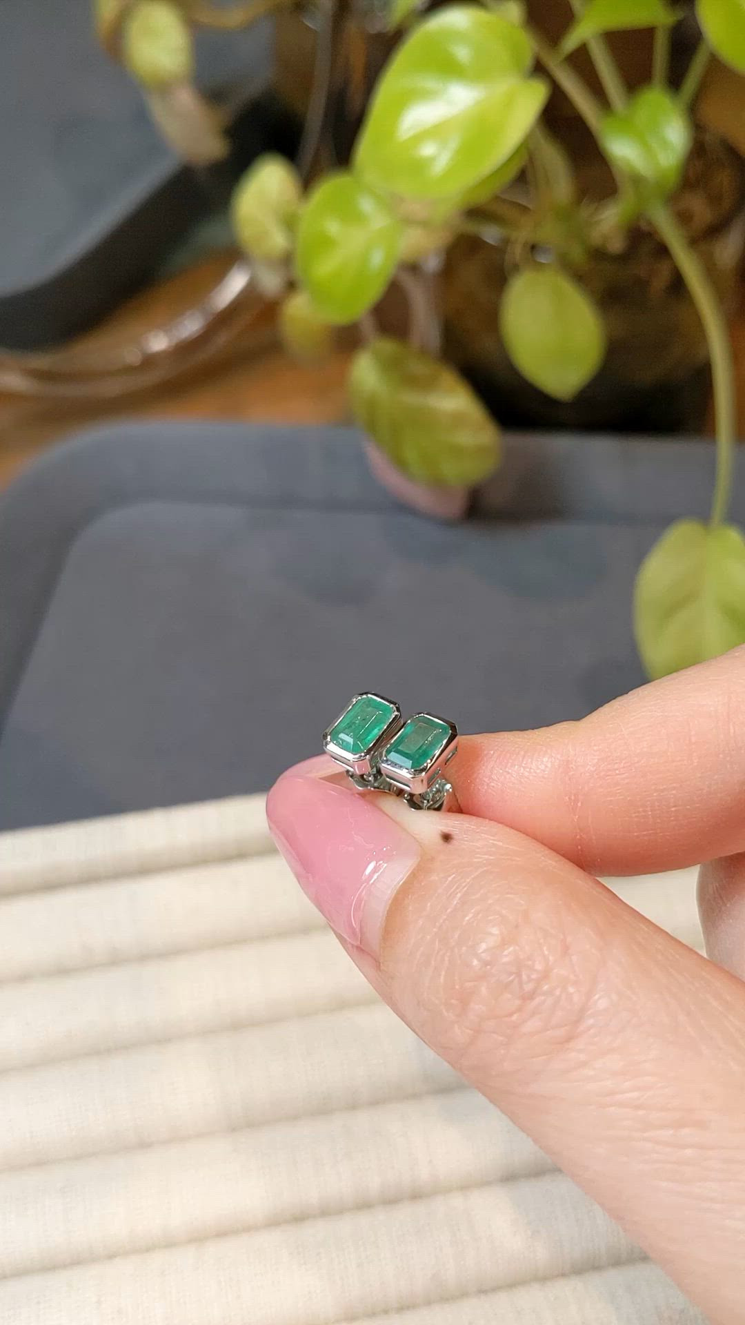 1.10 Ct.Tw.Total Carat Weight Emerald Studs Earrings, 14K White Gold Size Video
