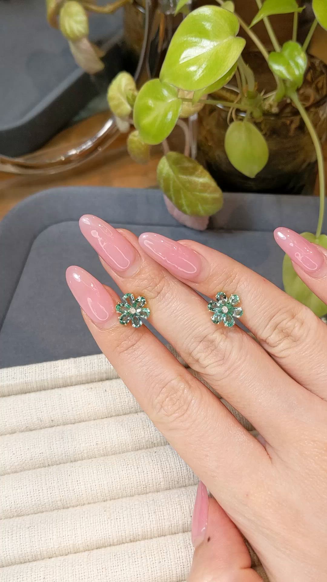 2.07 Ct.Tw.Total Carat Weight Emerald and Natural Diamond Studs Earrings, 14K Yellow Gold Size Video