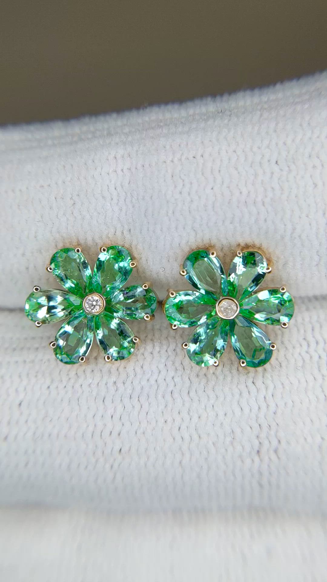 2.07 Ct.Tw.Total Carat Weight Emerald and Natural Diamond Studs Earrings, 14K Yellow Gold Size Video