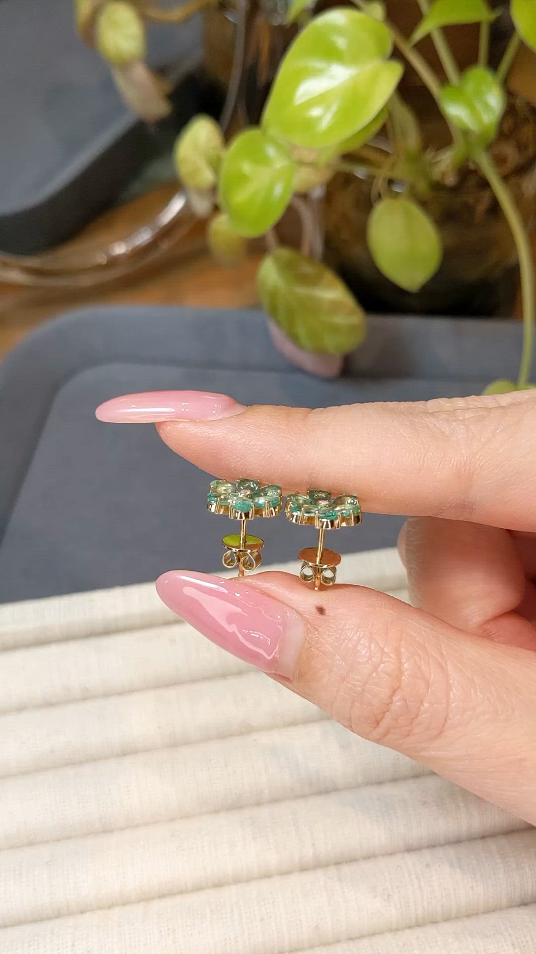 2.07 Ct.Tw.Total Carat Weight Emerald and Natural Diamond Studs Earrings, 14K Yellow Gold Size Video