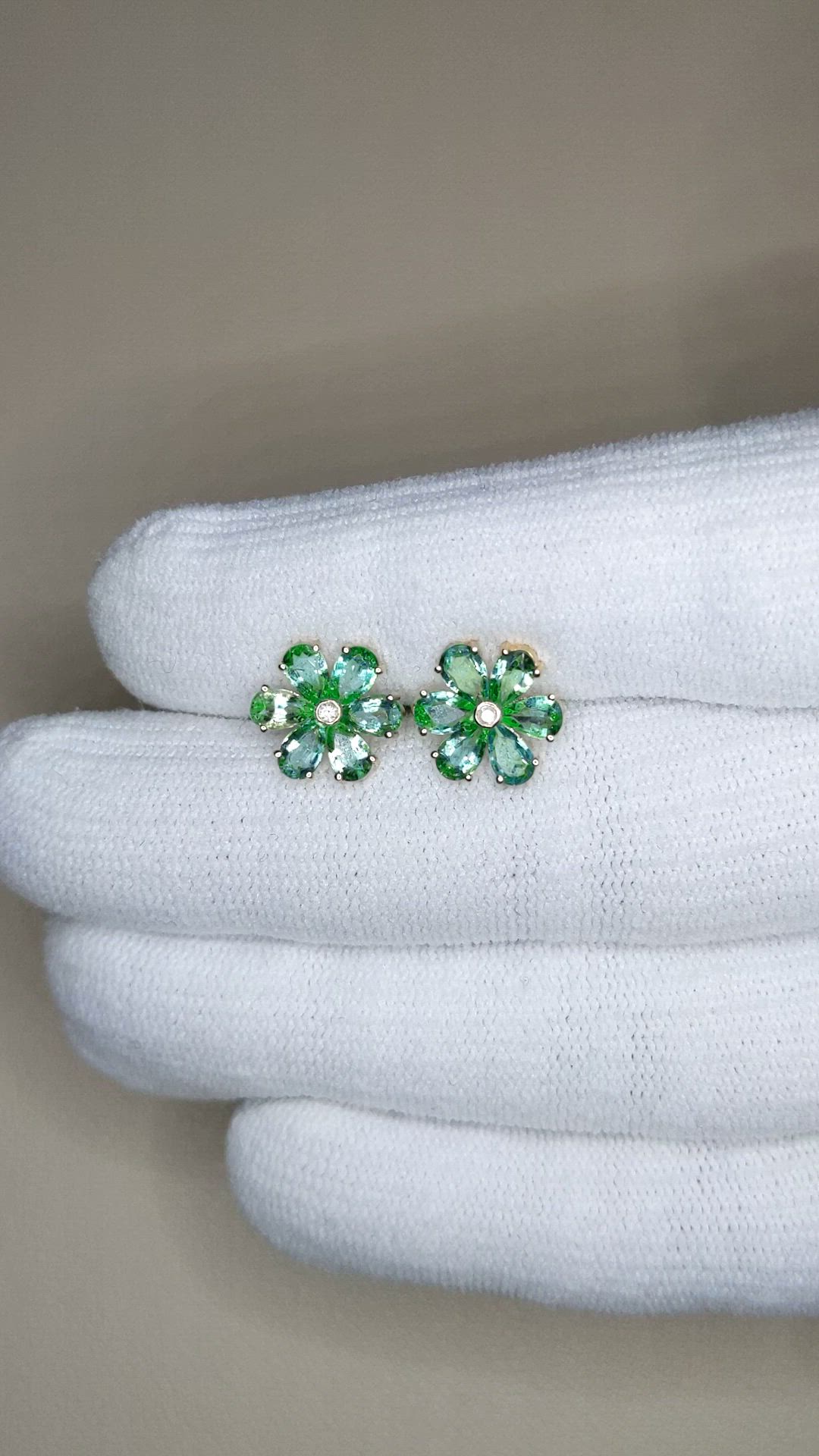 2.07 Ct.Tw.Total Carat Weight Emerald and Natural Diamond Studs Earrings, 14K Yellow Gold Size Video