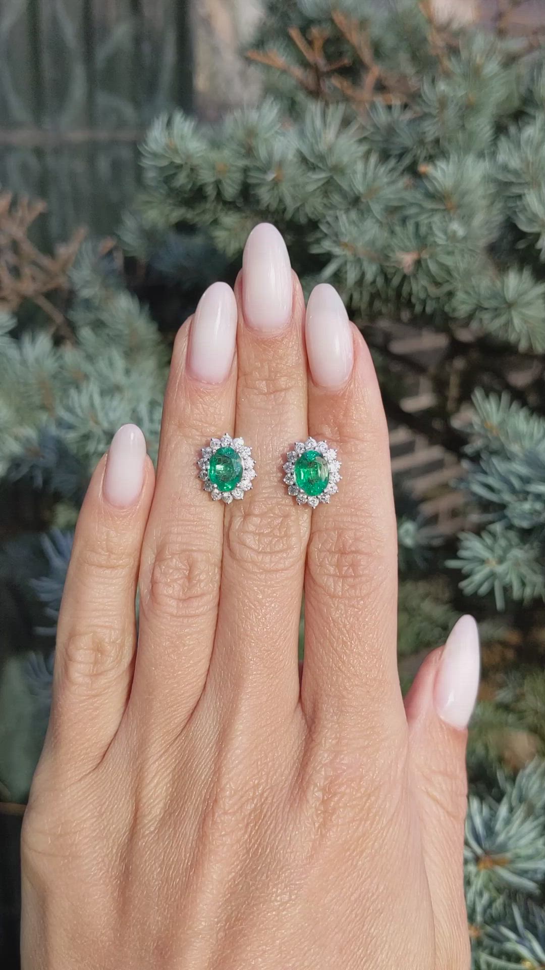 2.69 Ct.Tw.Total Carat Weight Emerald and Natural Diamond Studs Earrings, 14K White Gold Size Video
