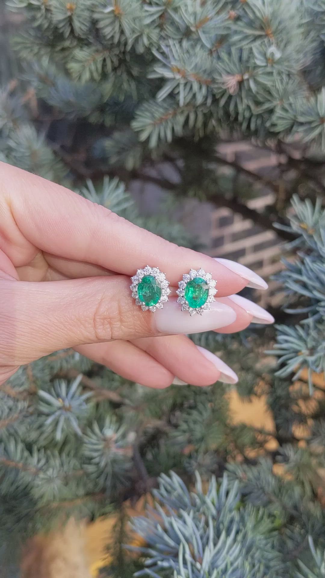 2.69 Ct.Tw.Total Carat Weight Emerald and Natural Diamond Studs Earrings, 14K White Gold Size Video