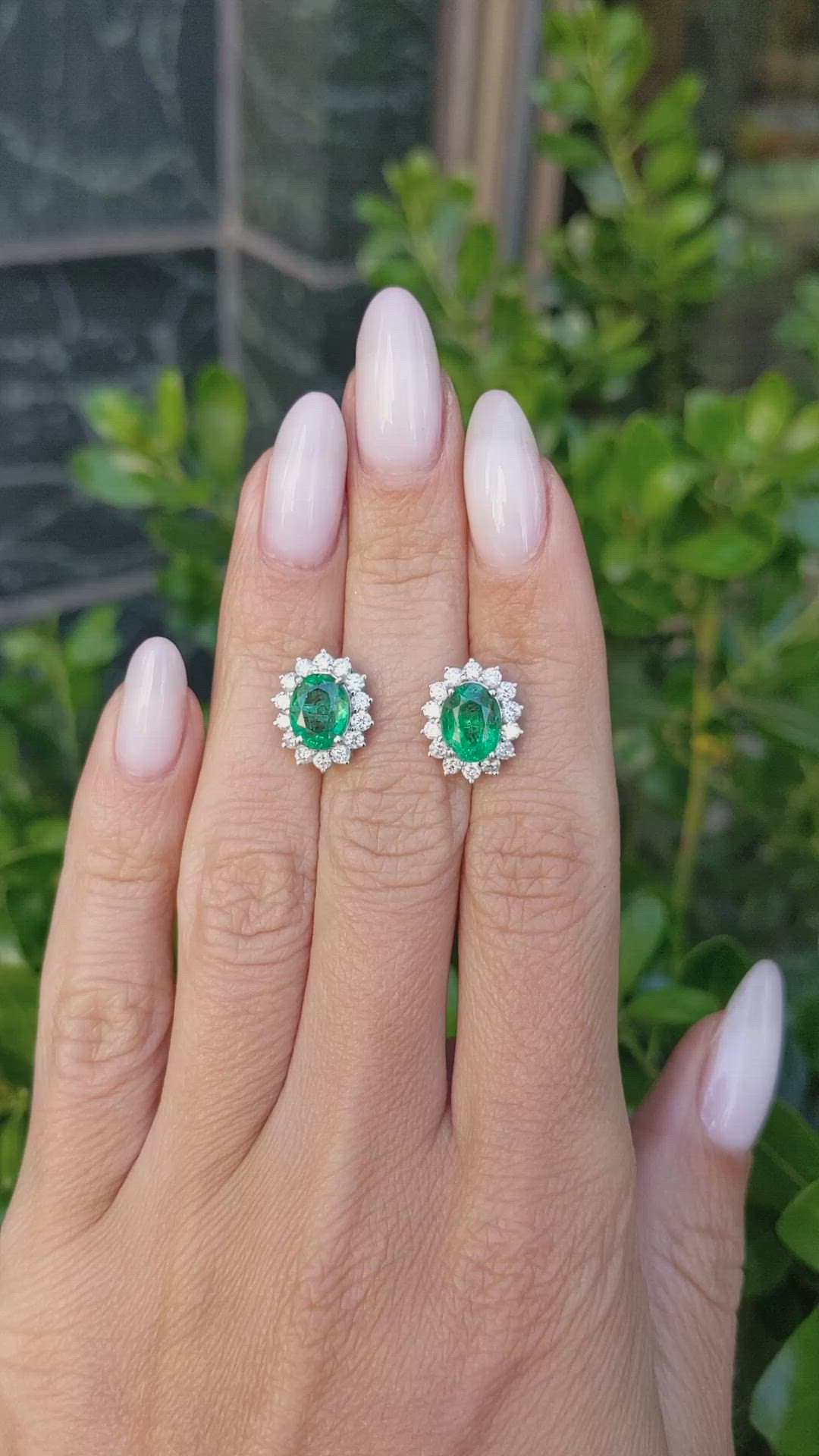 2.69 Ct.Tw.Total Carat Weight Emerald and Natural Diamond Studs Earrings, 14K White Gold Size Video