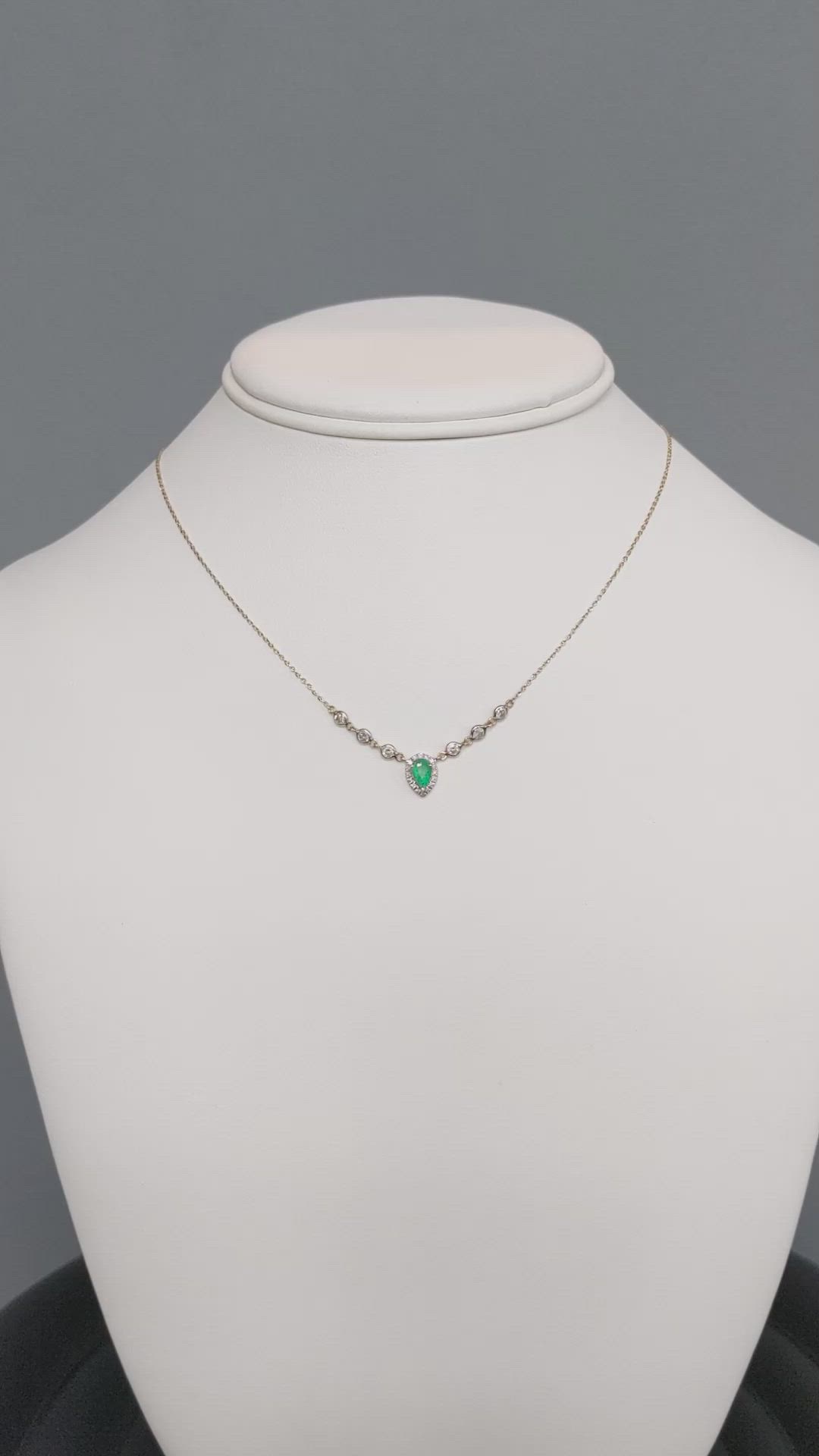 0.41 Ct. Emerald and Natural Diamond Pave Necklace, 14K Yellow Gold Size Video