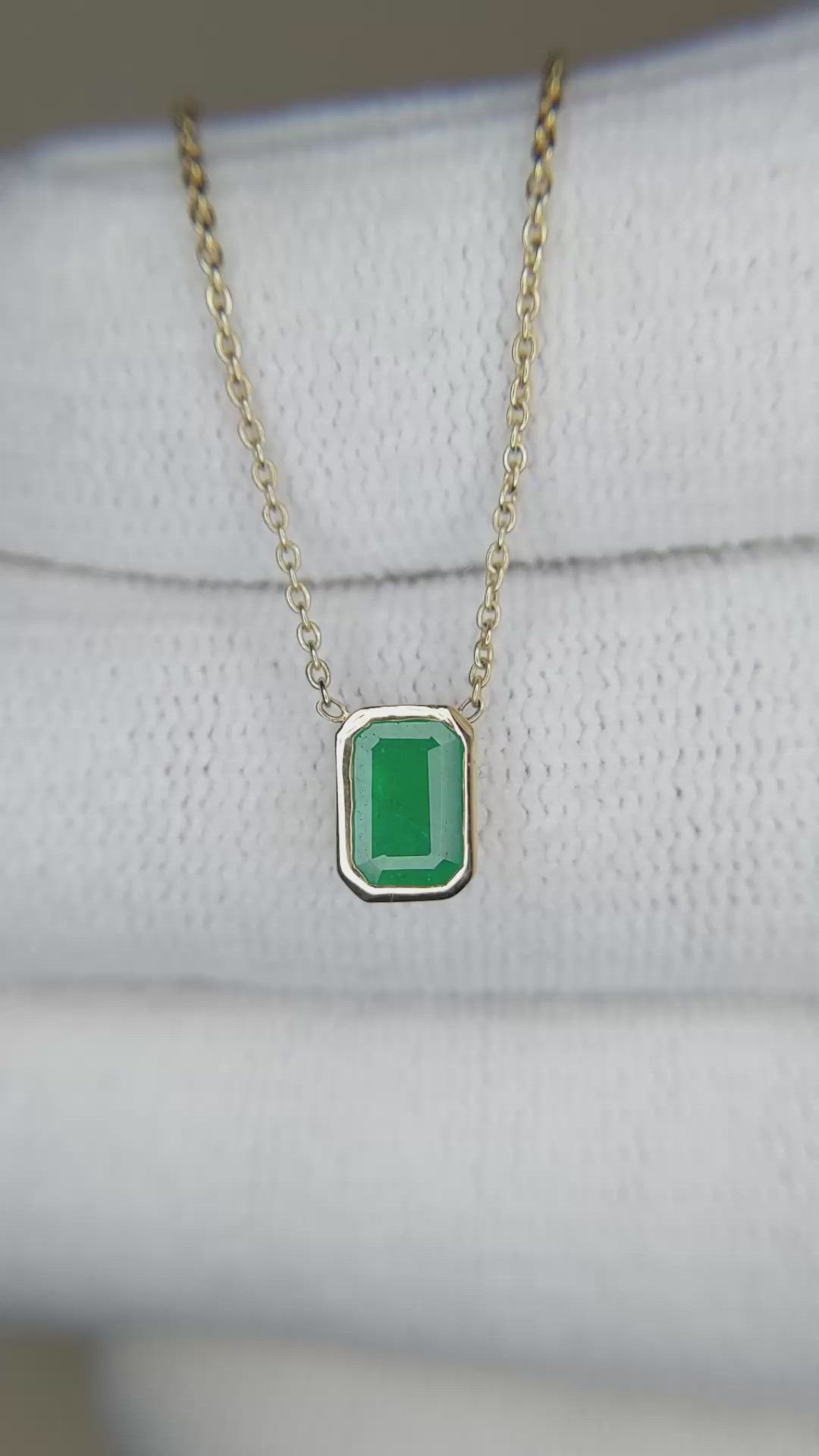 0.67 Ct. Emerald Bezel Necklace, 18K Yellow Gold Size Video