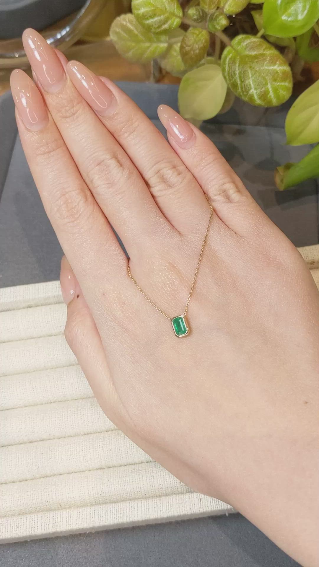 0.67 Ct. Emerald Bezel Necklace, 18K Yellow Gold Size Video
