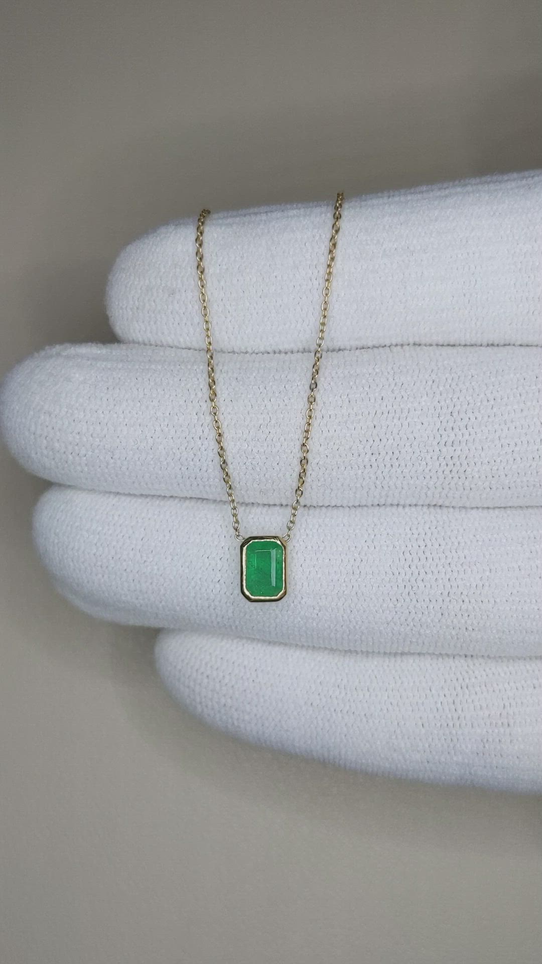 0.67 Ct. Emerald Bezel Necklace, 18K Yellow Gold Size Video