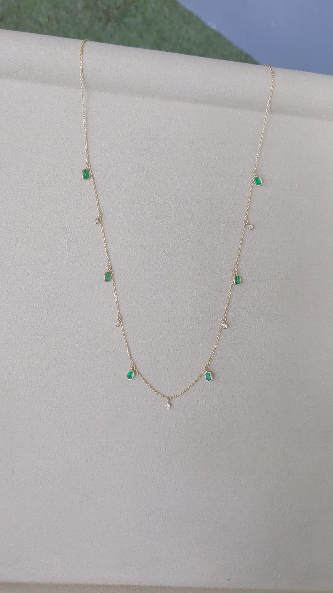 0.92 Ct. Emerald and Natural Diamond Bezel Necklace, 14K Yellow Gold Size Video