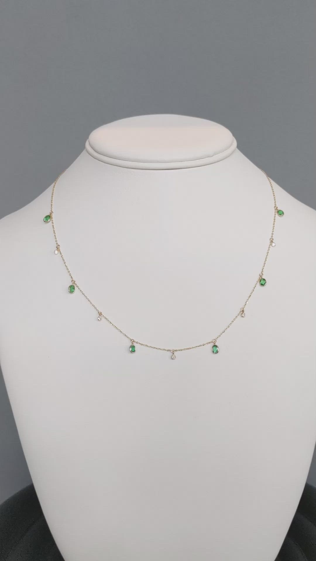 0.92 Ct. Emerald and Natural Diamond Bezel Necklace, 14K Yellow Gold Size Video