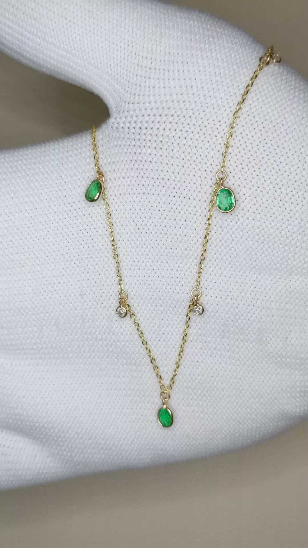 0.92 Ct. Emerald and Natural Diamond Bezel Necklace, 14K Yellow Gold Size Video