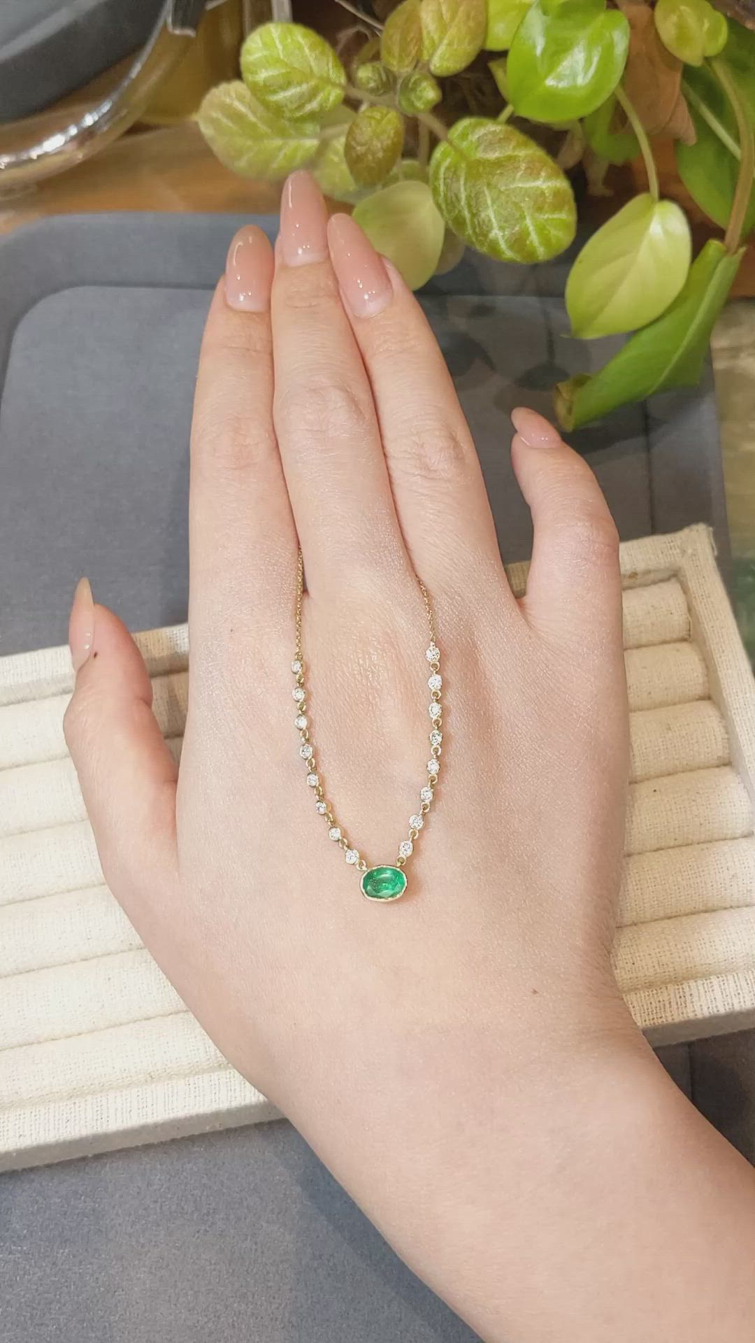 0.80 Ct. Emerald and Natural Diamond Bezel Necklace, 14K Yellow Gold Size Video