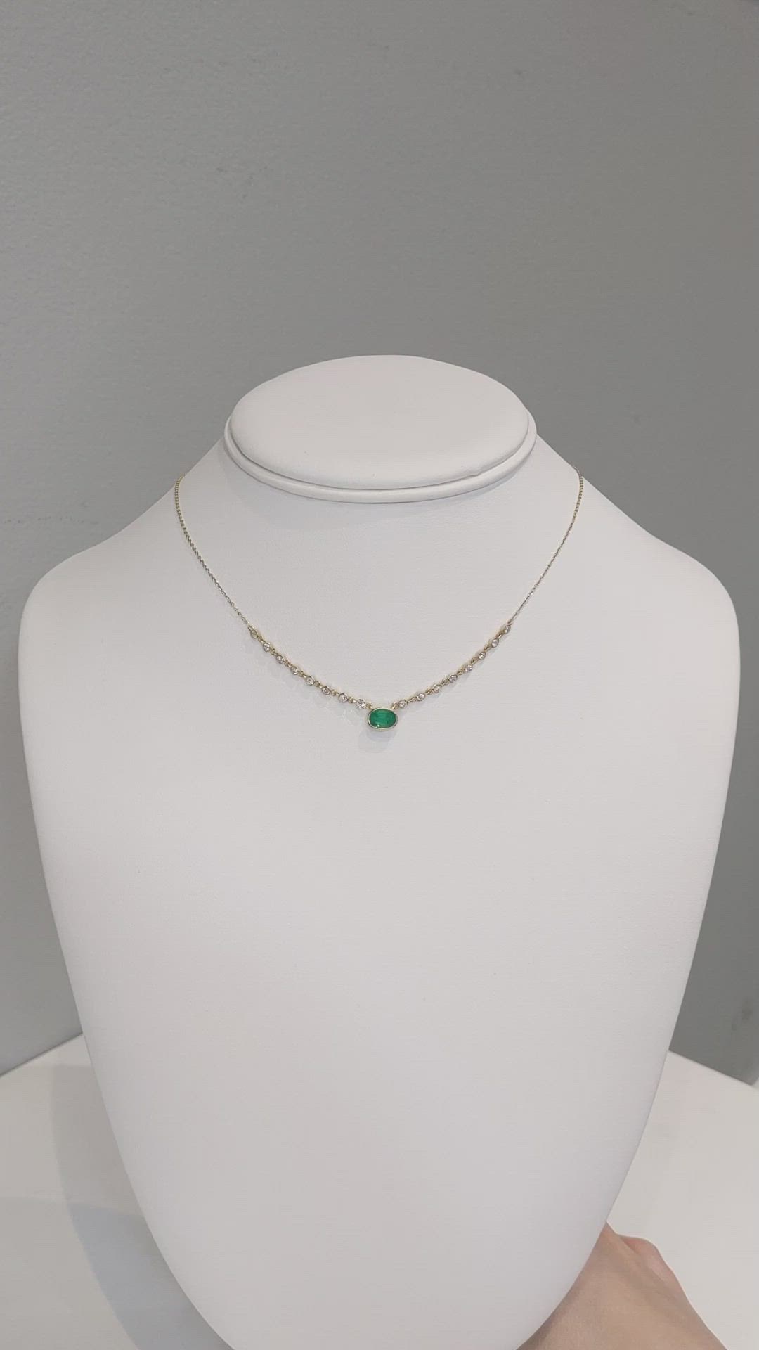 0.80 Ct. Emerald and Natural Diamond Bezel Necklace, 14K Yellow Gold Size Video