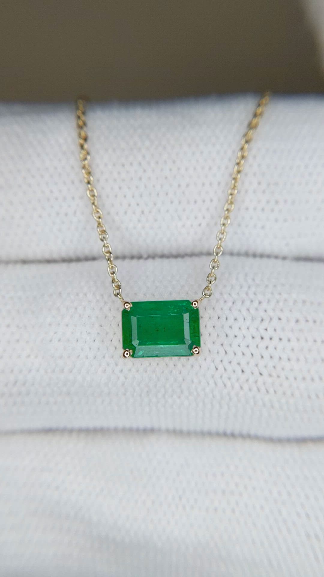 0.86 Ct. Emerald Solitaire Necklace, 14K Yellow Gold Size Video