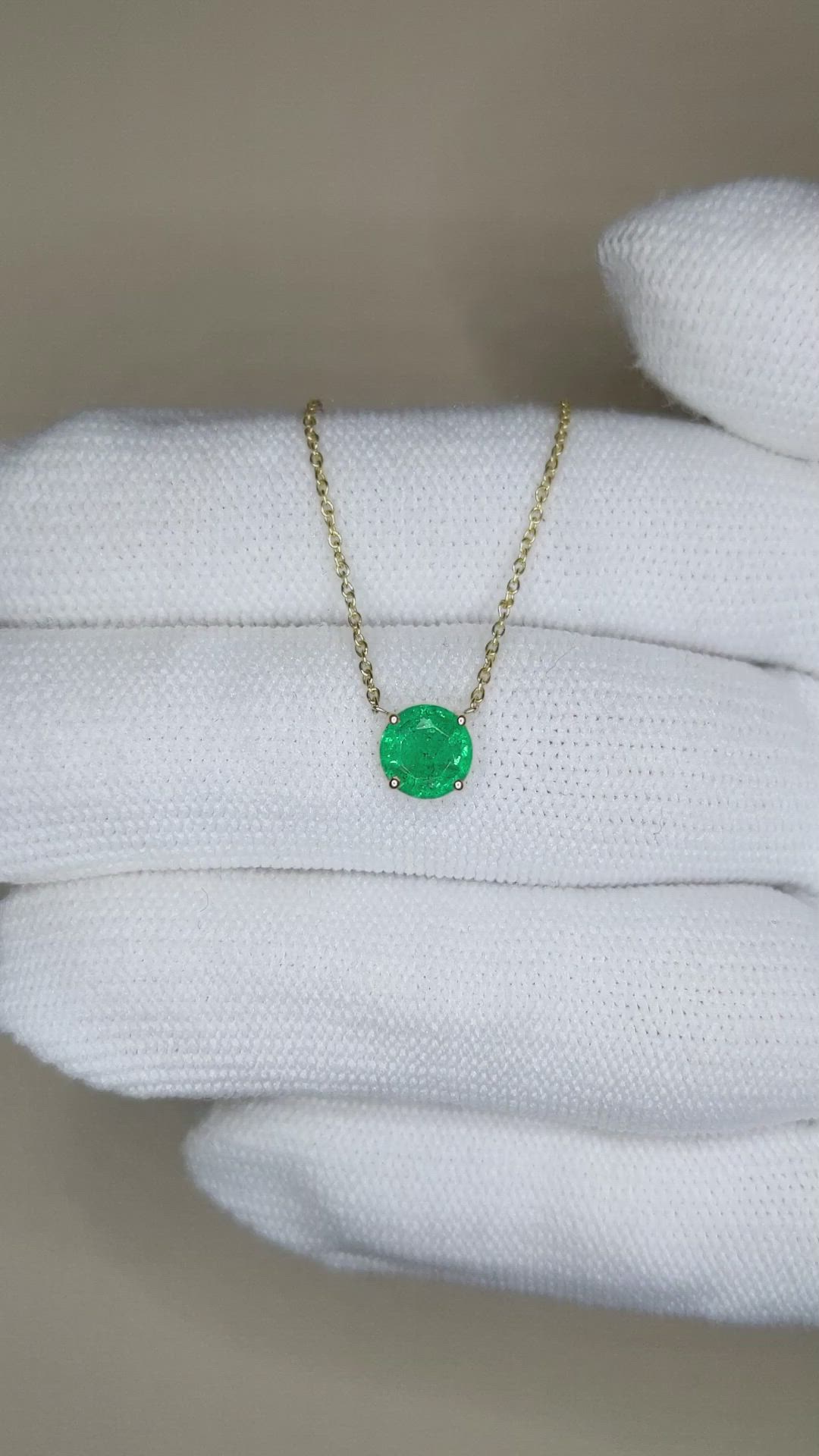 0.64 Ct. Emerald Solitaire Necklace, 14K Yellow Gold Size Video