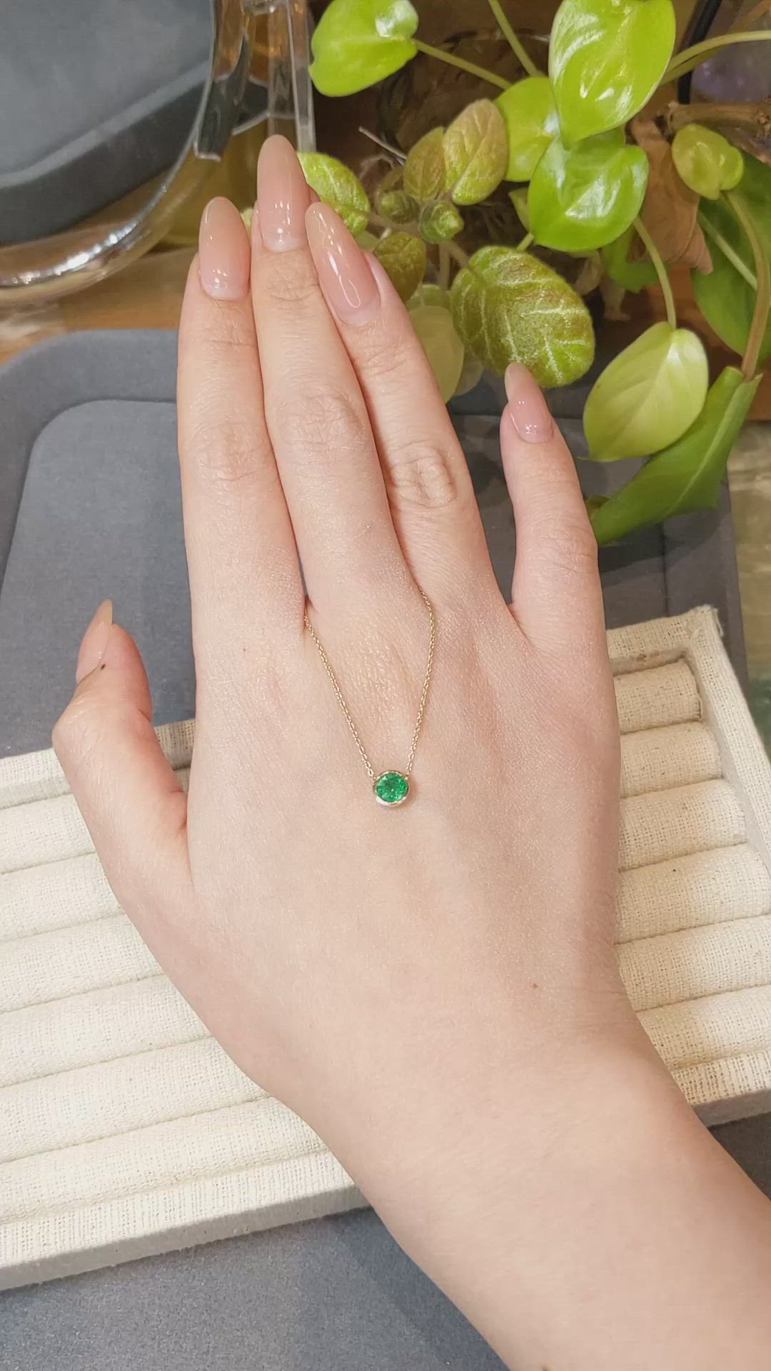 0.65 Ct. Emerald Bezel Necklace, 14K Yellow Gold Size Video