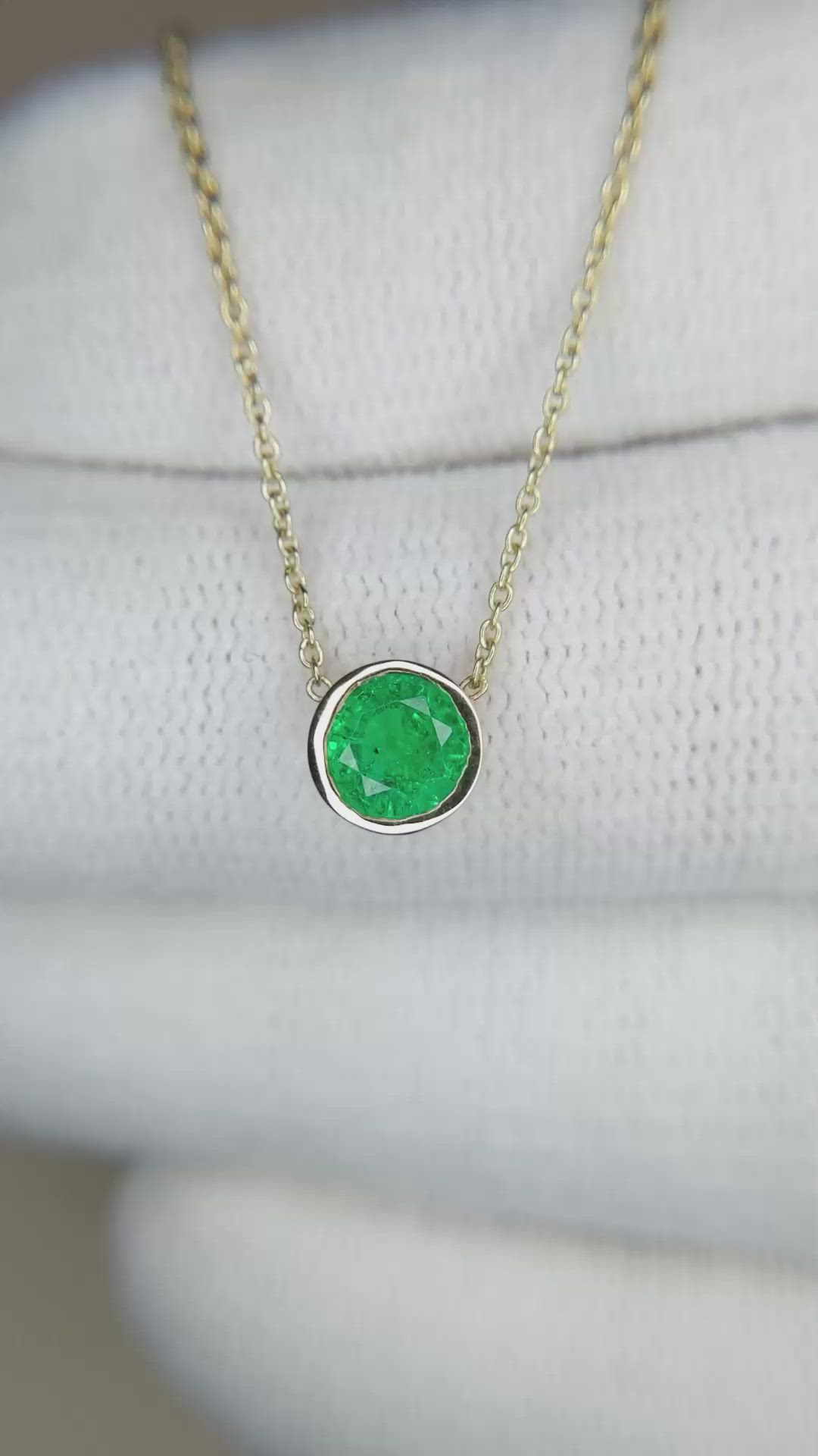0.65 Ct. Emerald Bezel Necklace, 14K Yellow Gold Size Video
