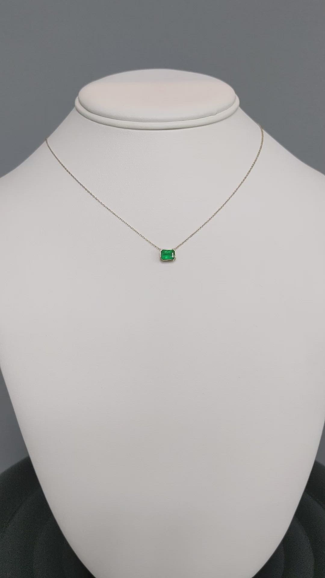 1.02 Ct. Emerald Bezel Necklace, 14K Yellow Gold Size Video