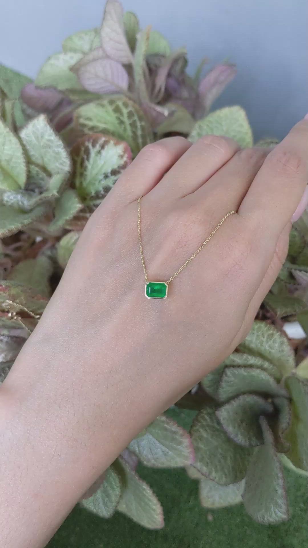 1.02 Ct. Emerald Bezel Necklace, 14K Yellow Gold Size Video