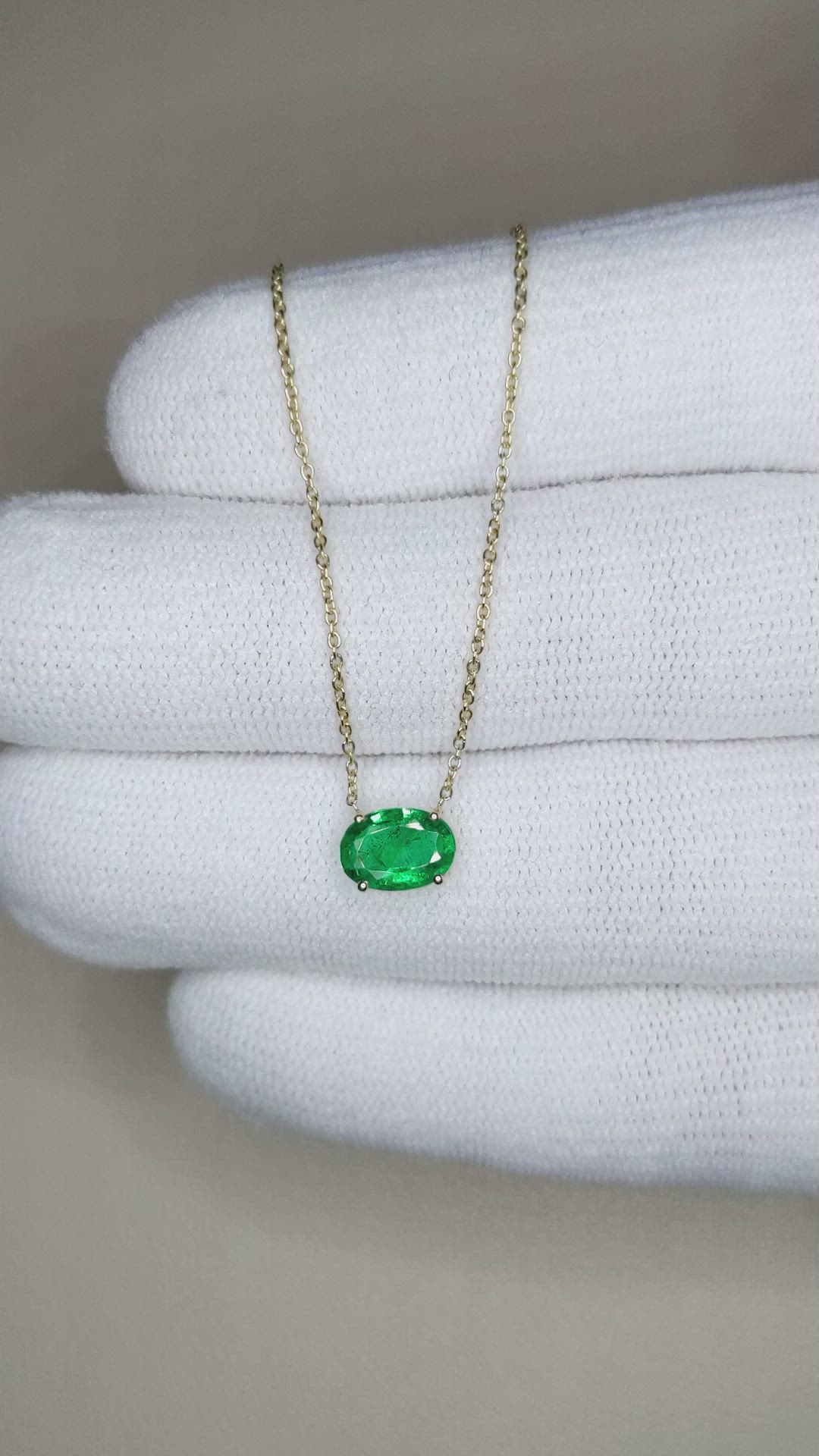 0.67 Ct. Emerald Solitaire Necklace, 14K Yellow Gold Size Video