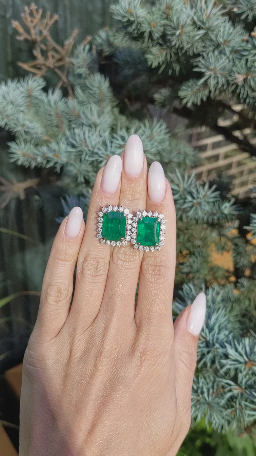 15.60 Ct.Tw.Total Carat Weight Emerald and Natural Diamond Studs Earrings, 14K Yellow Gold Size Video