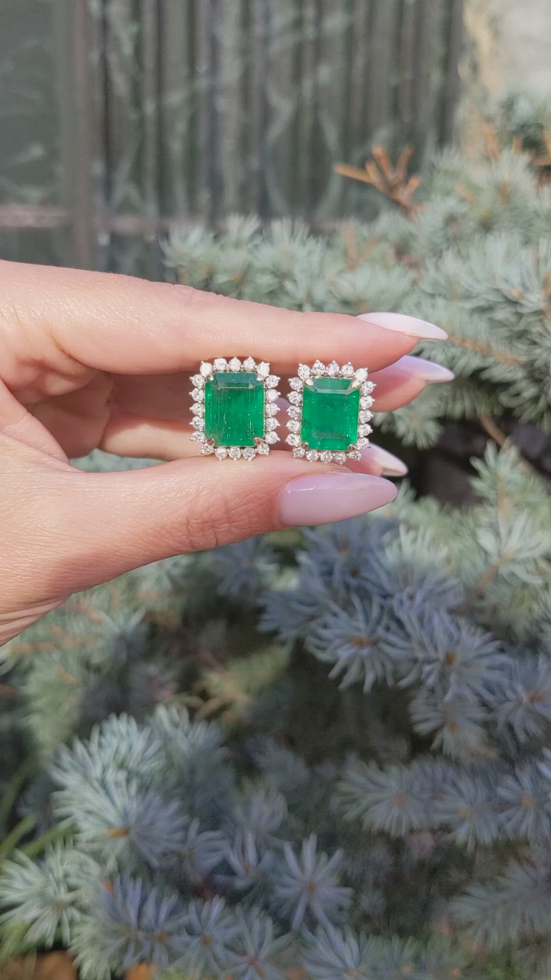 15.60 Ct.Tw.Total Carat Weight Emerald and Natural Diamond Studs Earrings, 14K Yellow Gold Size Video