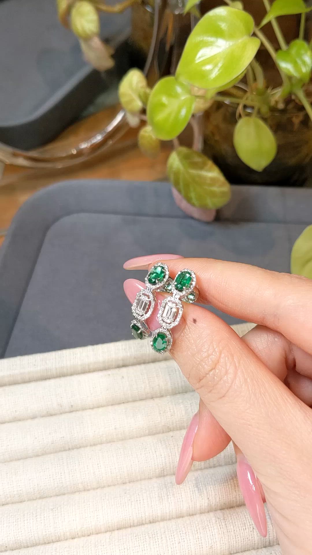 1.66 Ct.Tw.Total Carat Weight Emerald and Natural Diamond Pave Earrings, 14K White Gold Size Video