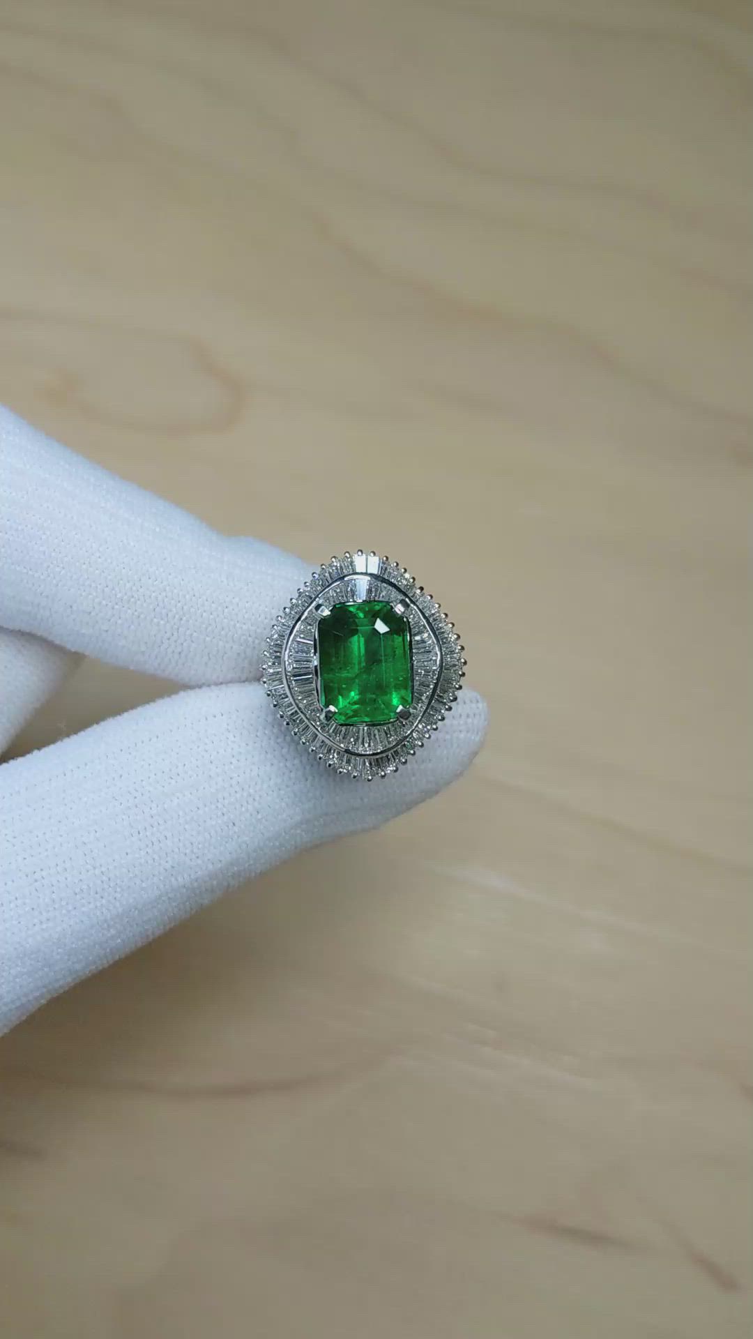 3.43 Ct. Emerald and Natural Diamond Accent Stones Ring, Platinum 950 Size Video