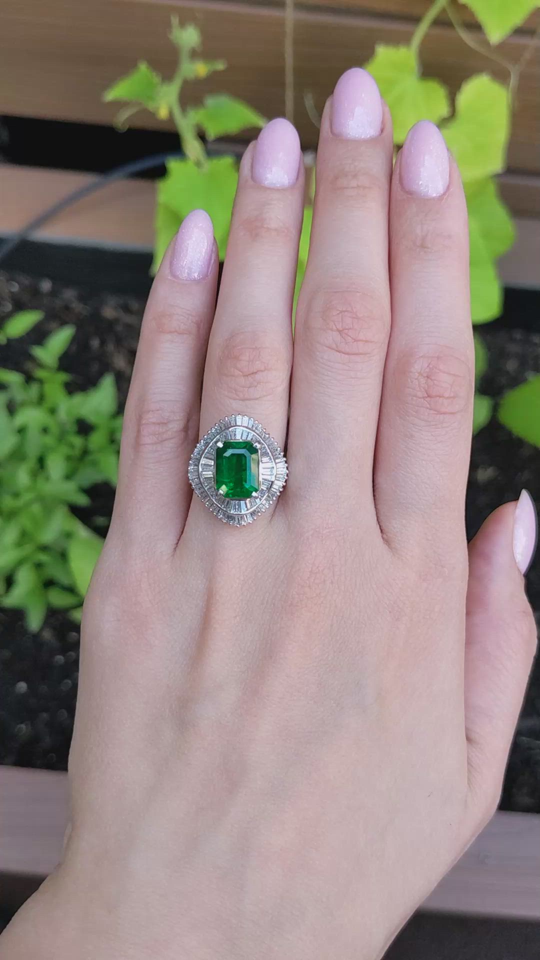 3.43 Ct. Emerald and Natural Diamond Accent Stones Ring, Platinum 950 Size Video