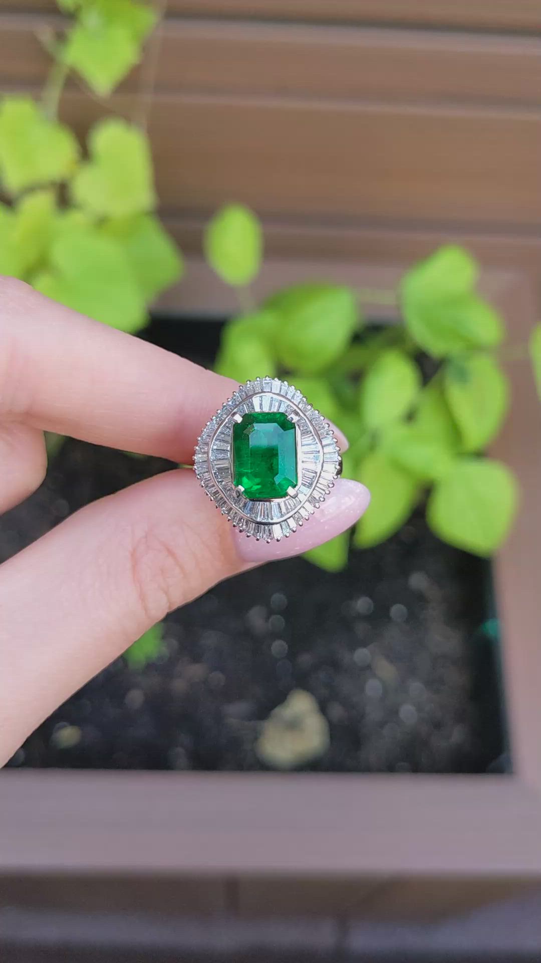 3.43 Ct. Emerald and Natural Diamond Accent Stones Ring, Platinum 950 Size Video