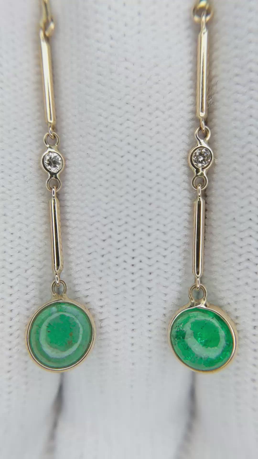 2.15 Ct.Tw.Total Carat Weight Emerald and Natural Diamond Bezel Earrings, 14K Yellow Gold Size Video