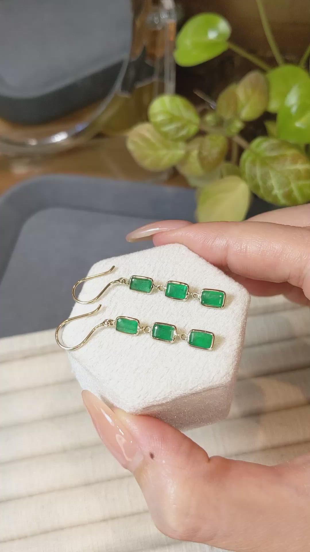2.76 Ct.Tw.Total Carat Weight Emerald Bezel Earrings, 14K Yellow Gold Size Video