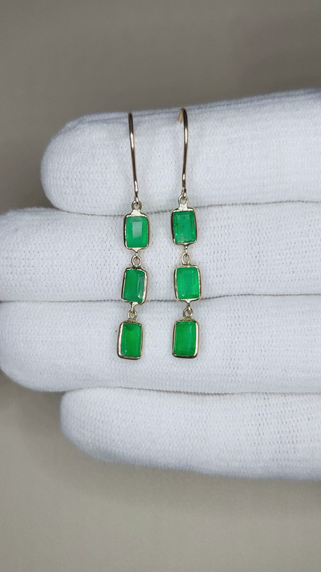 2.76 Ct.Tw.Total Carat Weight Emerald Bezel Earrings, 14K Yellow Gold Size Video