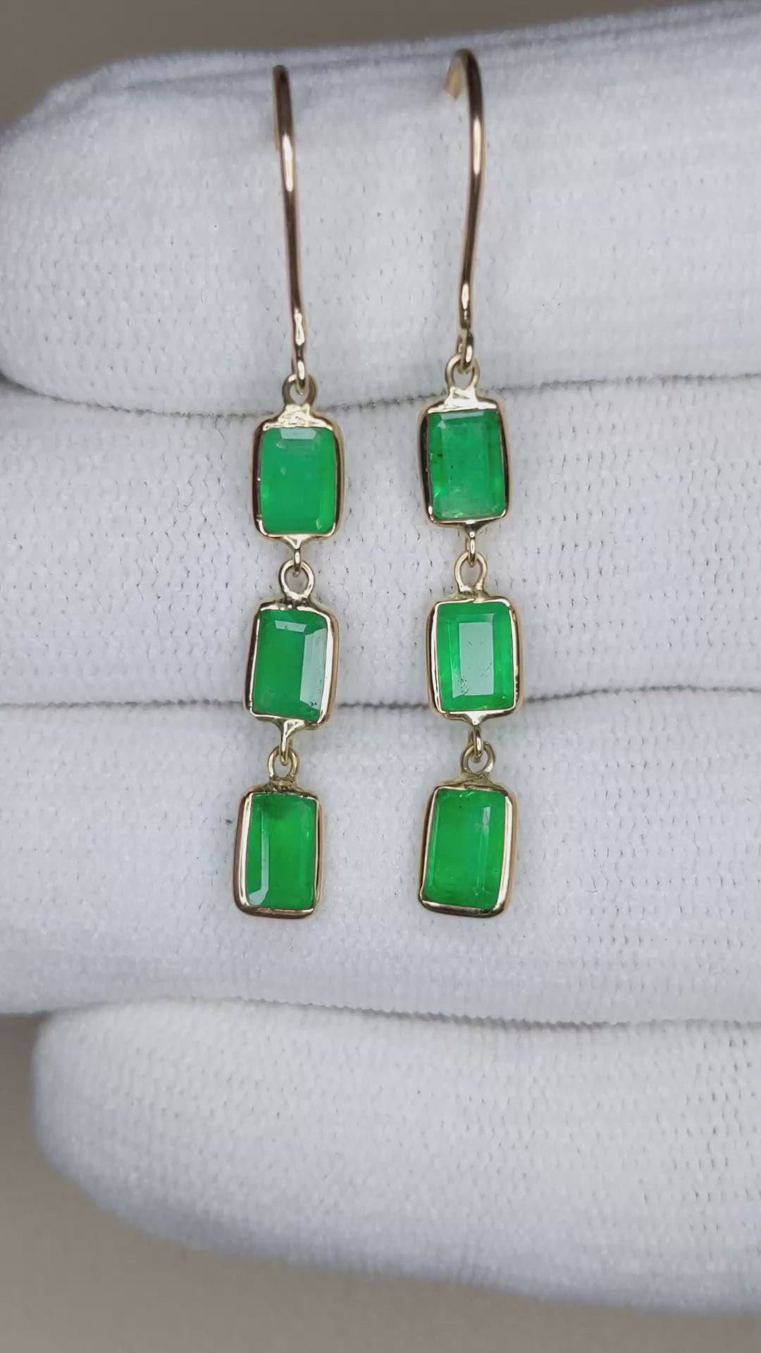 2.76 Ct.Tw.Total Carat Weight Emerald Bezel Earrings, 14K Yellow Gold Size Video