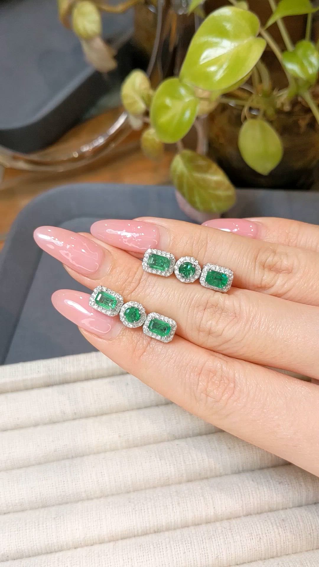 2.25&nbsp;Ct.Tw.Total Carat Weight Emerald and Natural Diamond Pave Earrings, 18K White Gold Size Video