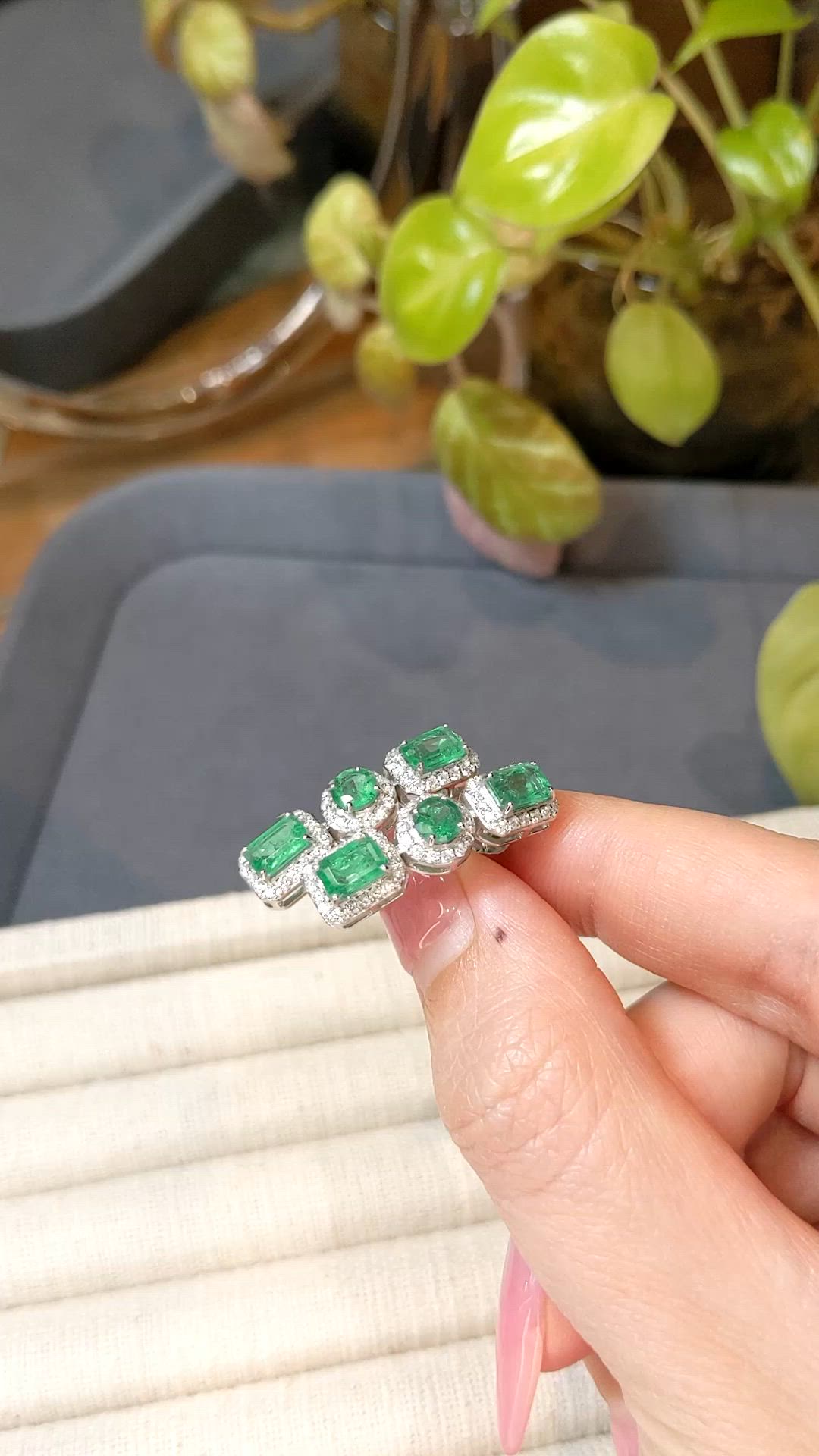 2.25&nbsp;Ct.Tw.Total Carat Weight Emerald and Natural Diamond Pave Earrings, 18K White Gold Size Video