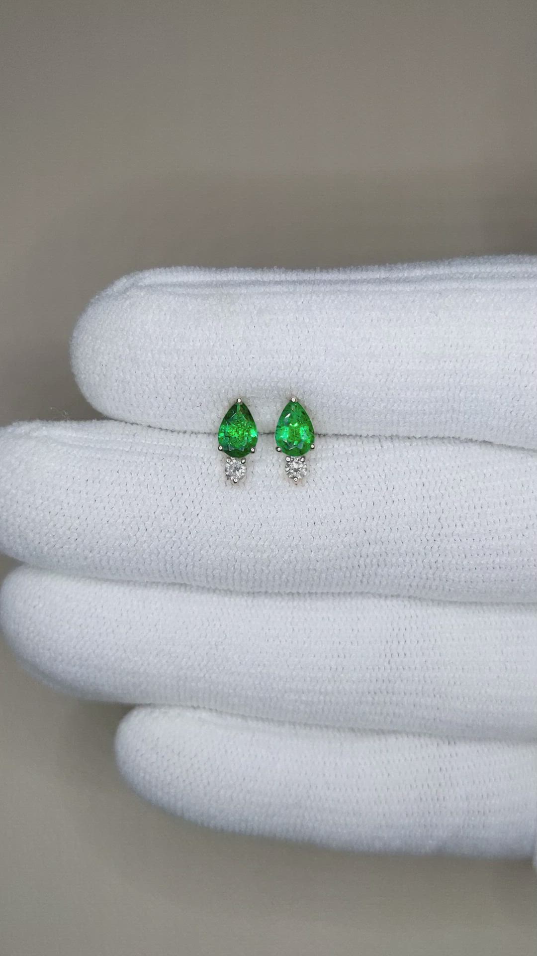 0.66 Ct.Tw.Total Carat Weight Emerald and Natural Diamond Studs Earrings, 14K Yellow Gold Size Video
