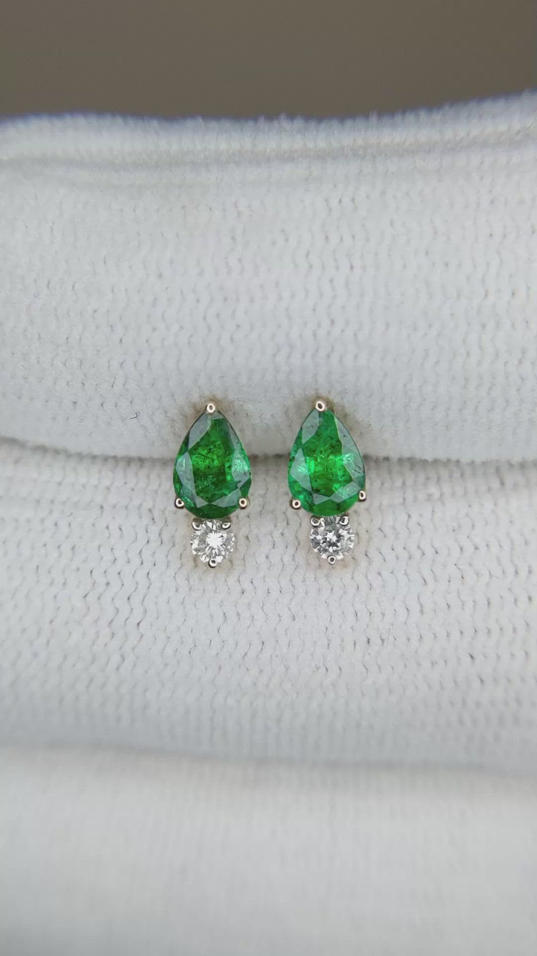 0.66 Ct.Tw.Total Carat Weight Emerald and Natural Diamond Studs Earrings, 14K Yellow Gold Size Video