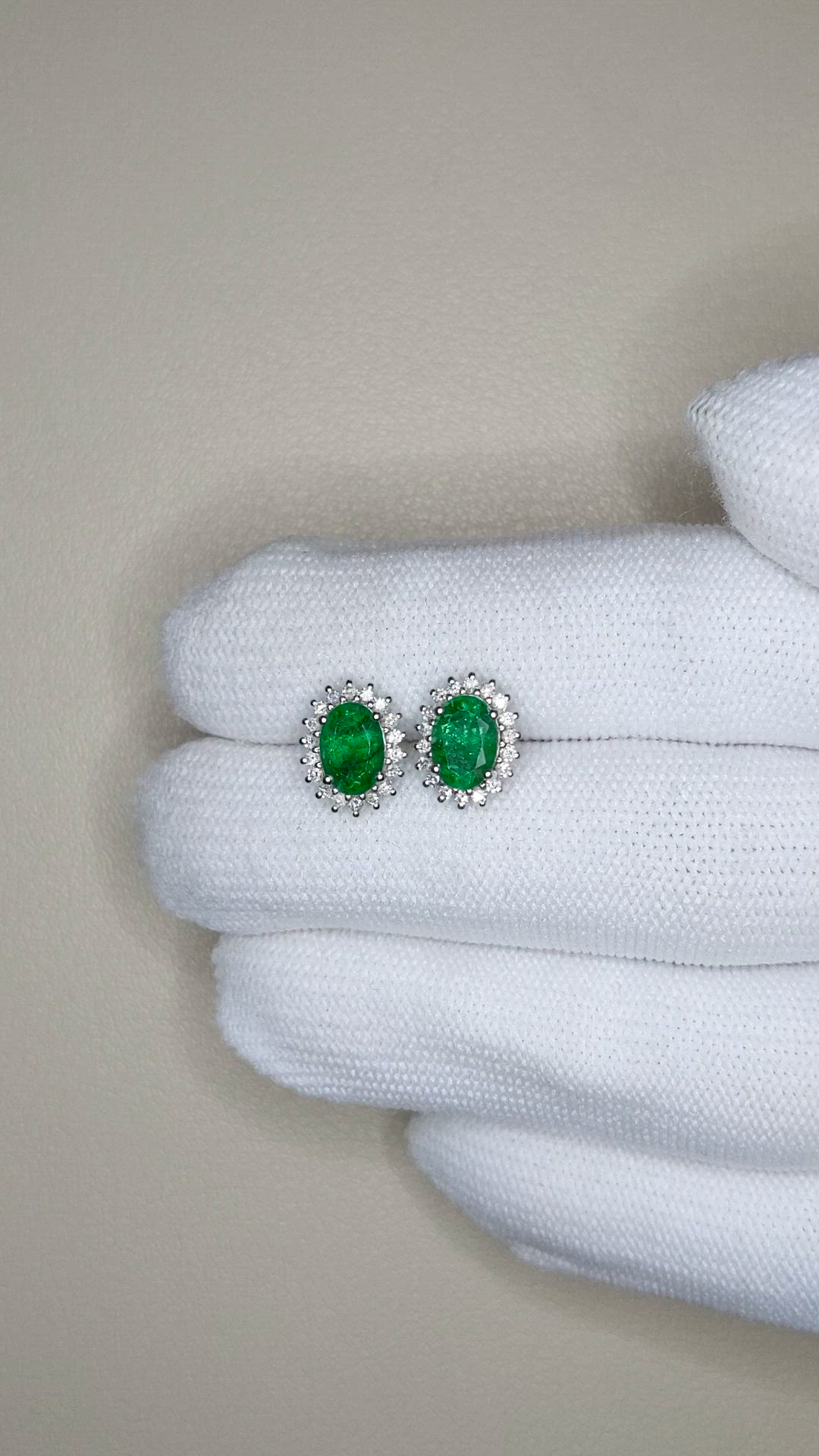 1.51 Ct.Tw.Total Carat Weight Emerald and Natural Diamond Studs Earrings, 14K White Gold Size Video