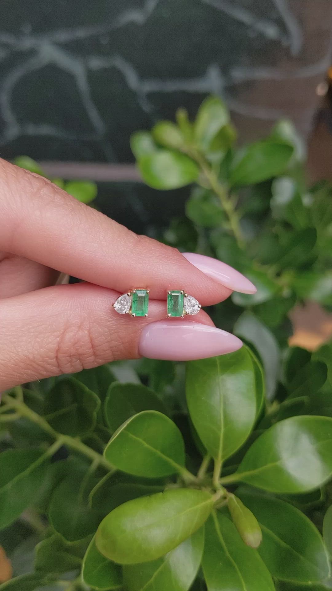0.26 Ct.Tw.Total Carat Weight Emerald and Natural Diamond Studs Earrings, 14K Yellow Gold Size Video